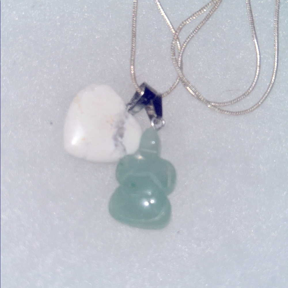 Howlite Crystal Heart ❤️ and Jade turtle 🐢 sterling silver 16” necklace